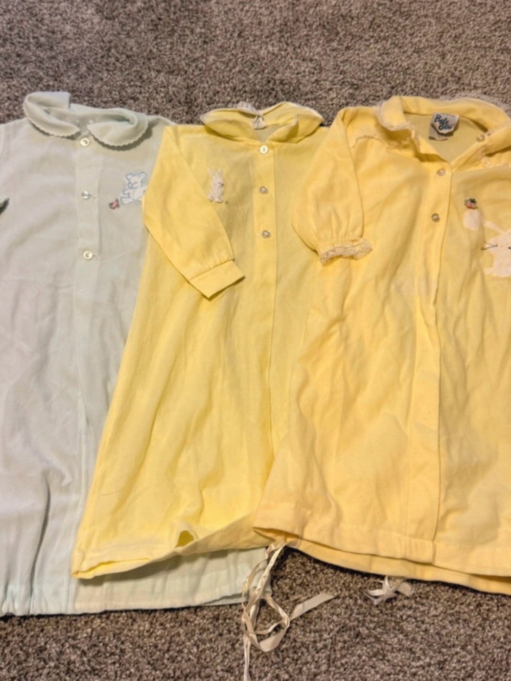 Vintage Kids Nightgowns in Pale Yellow and Light Green - Button Front